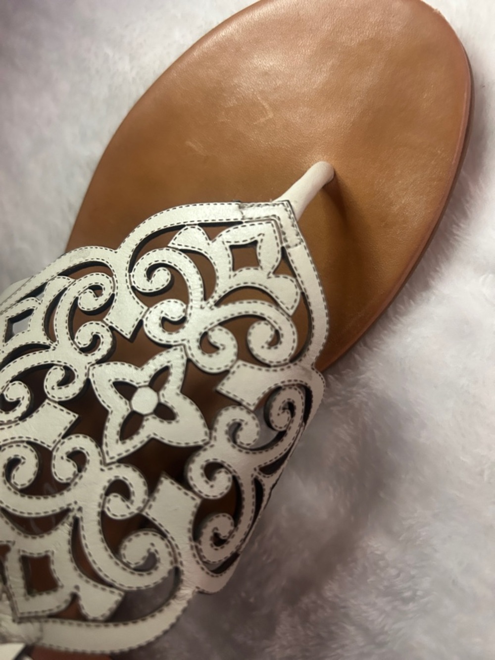 Brighton Tan Leather Sandals with White Embroidered Upper - Picture 5 of 6